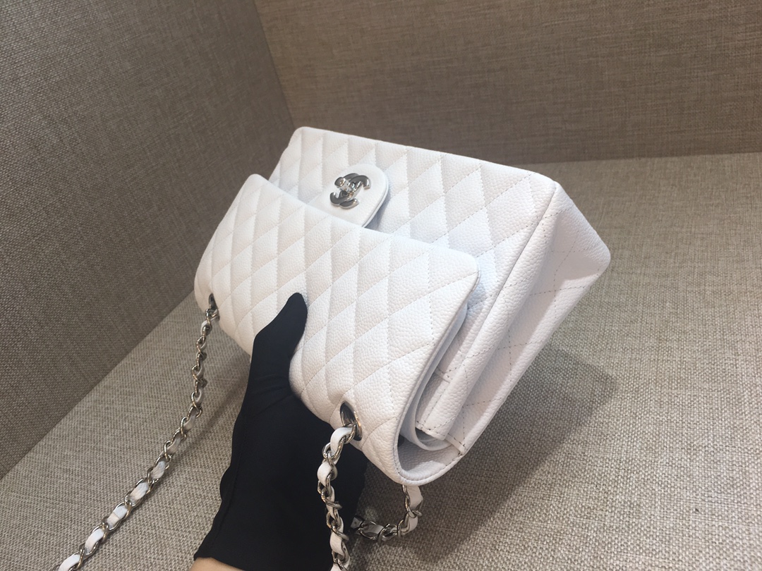 Medium Classic Flap Caviar Bag A01112 White/Silver